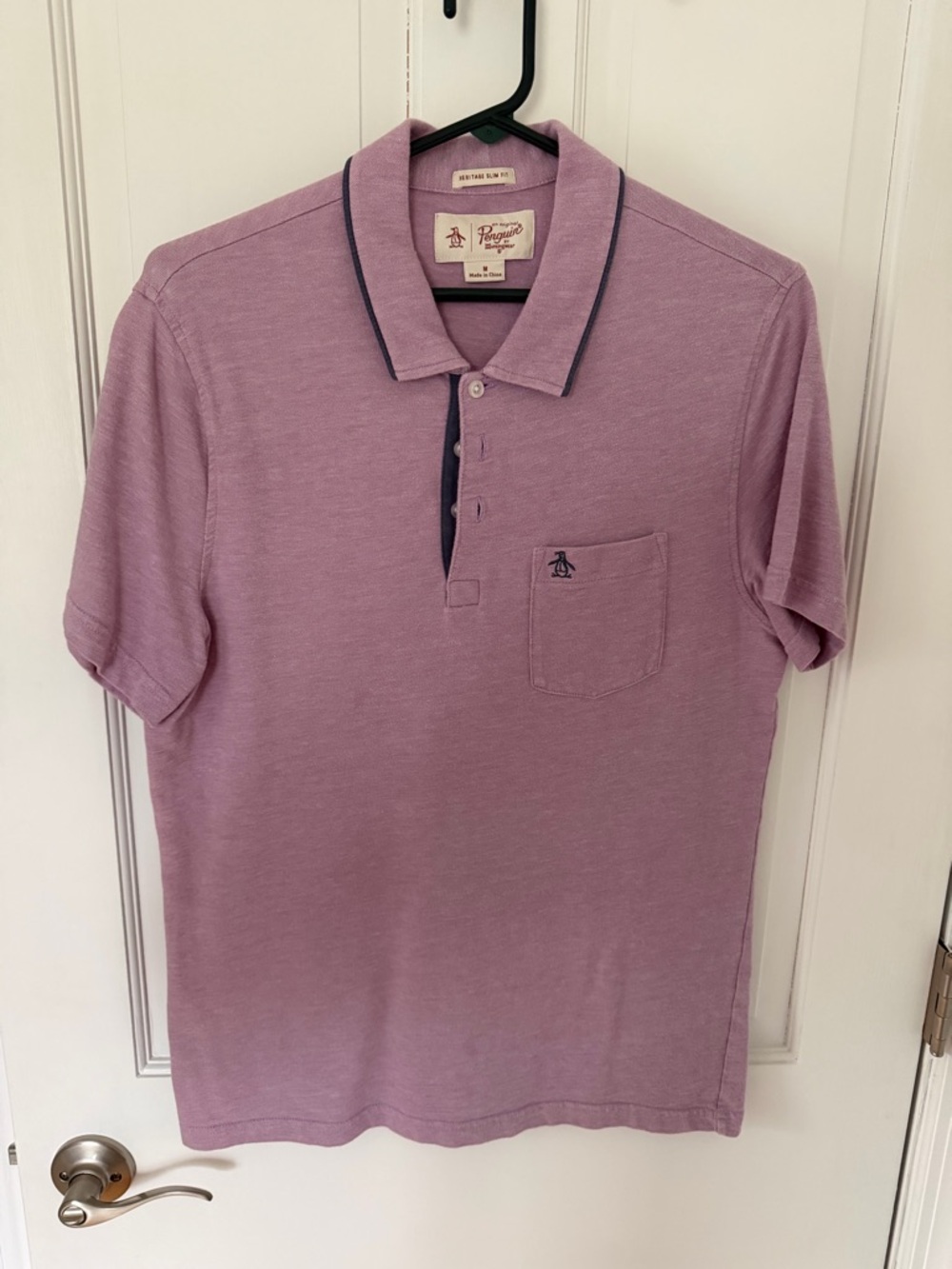 Original Penguin Men’s Lavender Polo with Navy Trim - Heritage Slim Fit